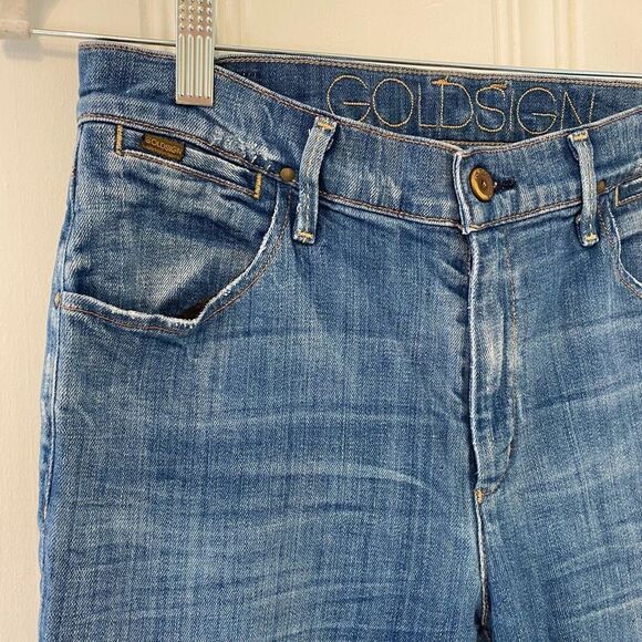 Goldsign Jeans "Wore" Blue Wide Leg Stretch Low Rise  Sz 28 - Picture 6 of 16